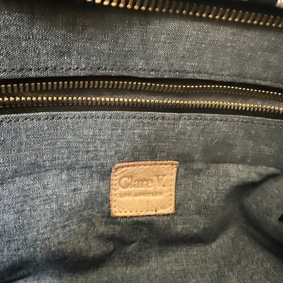 Clare V Canvas Messenger bag in navy and cream stripe. - Picture 5 of 10